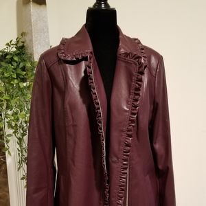 NEW Dennis Basso ruffle faux leather jacket small